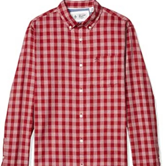 Original Penguin Other - SOLD***Original Penguin Men's Red Gingham Long Sleeve Button Down Shirt - M